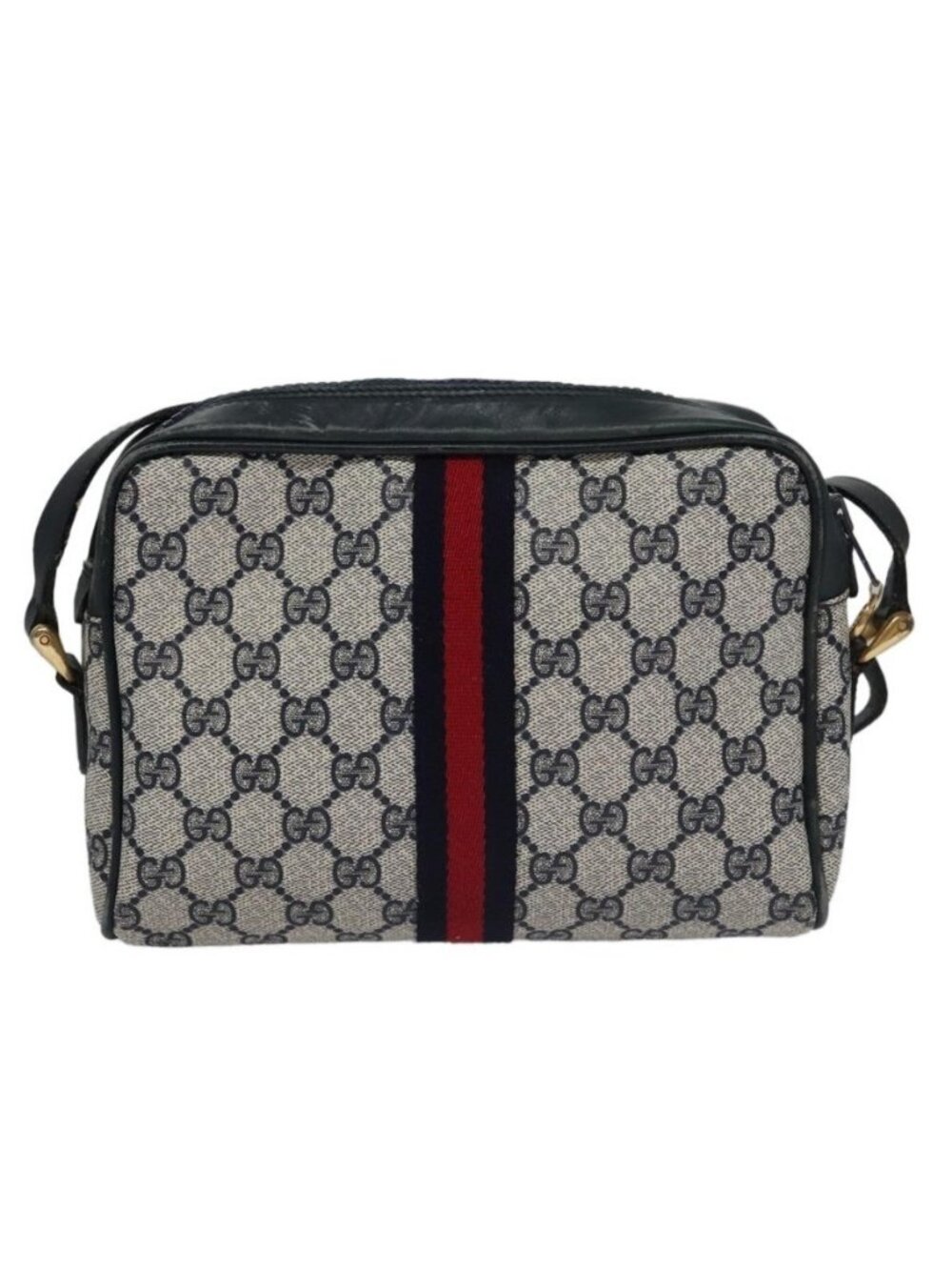 Authentic GUCCI GG Supreme Sherry Line Shoulder Bag PVC Leather Navy Red - Picture 9 of 16